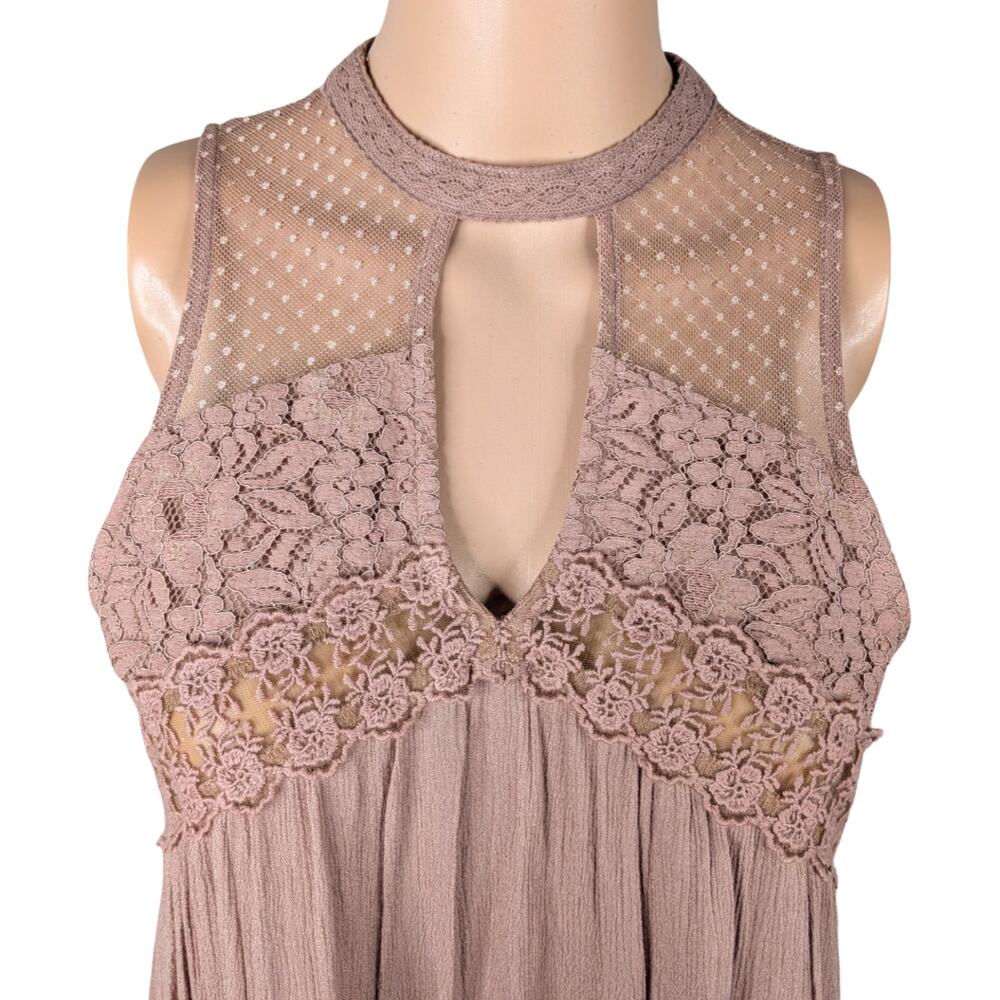 NWT Altar'd State Taupe Lace Crochet Swiss Dot Shift Dress Tunic Cottagecore S - Picture 3 of 9